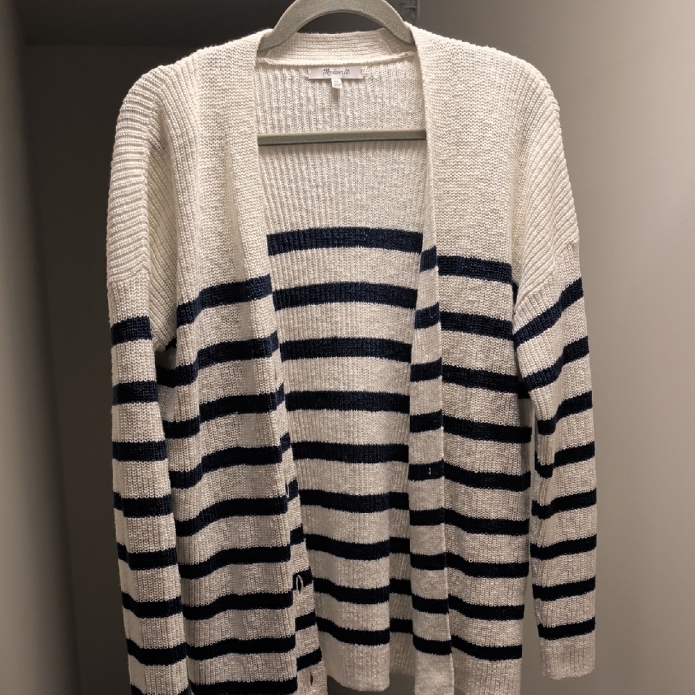 Madewell Navy and Cream Striped Cardigan